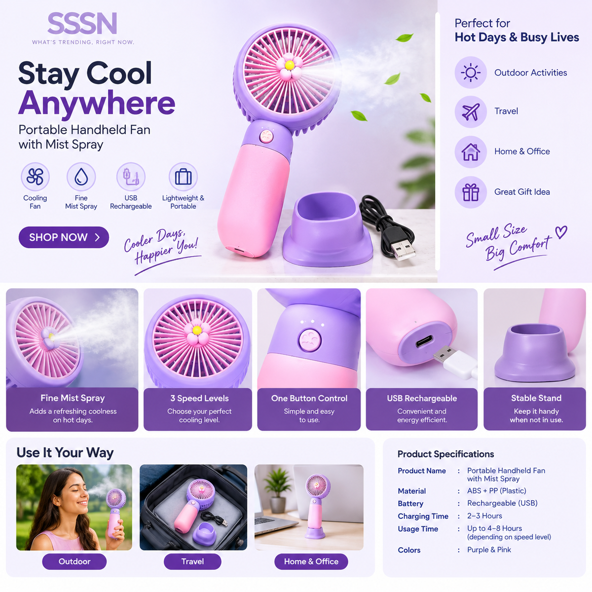 Mini Portable Usb Hand Fan