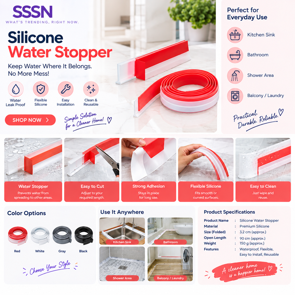 SSSN Silicone Water Stopper – Flexible Self-Adhesive Water Barrier Strip